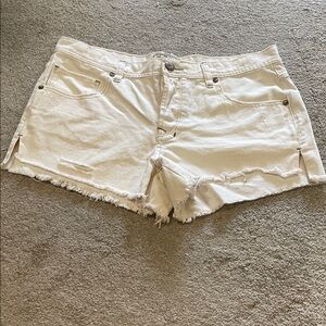 Free People Cream Jean Shorts with Frayed Hem